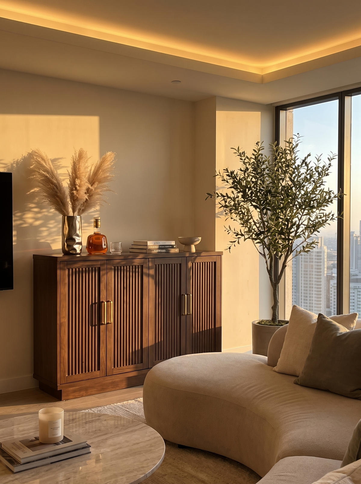 Fluted Walnut Sideboard in a room