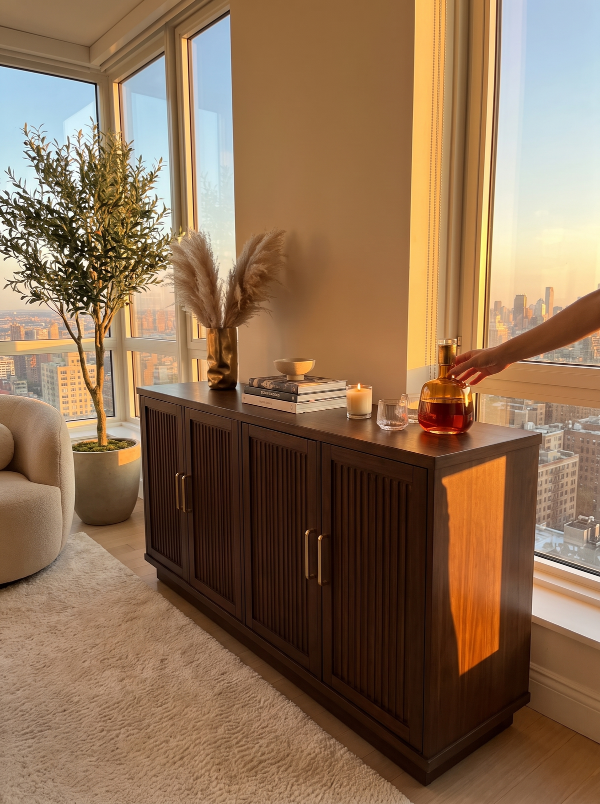 Fluted Walnut Office Sideboard