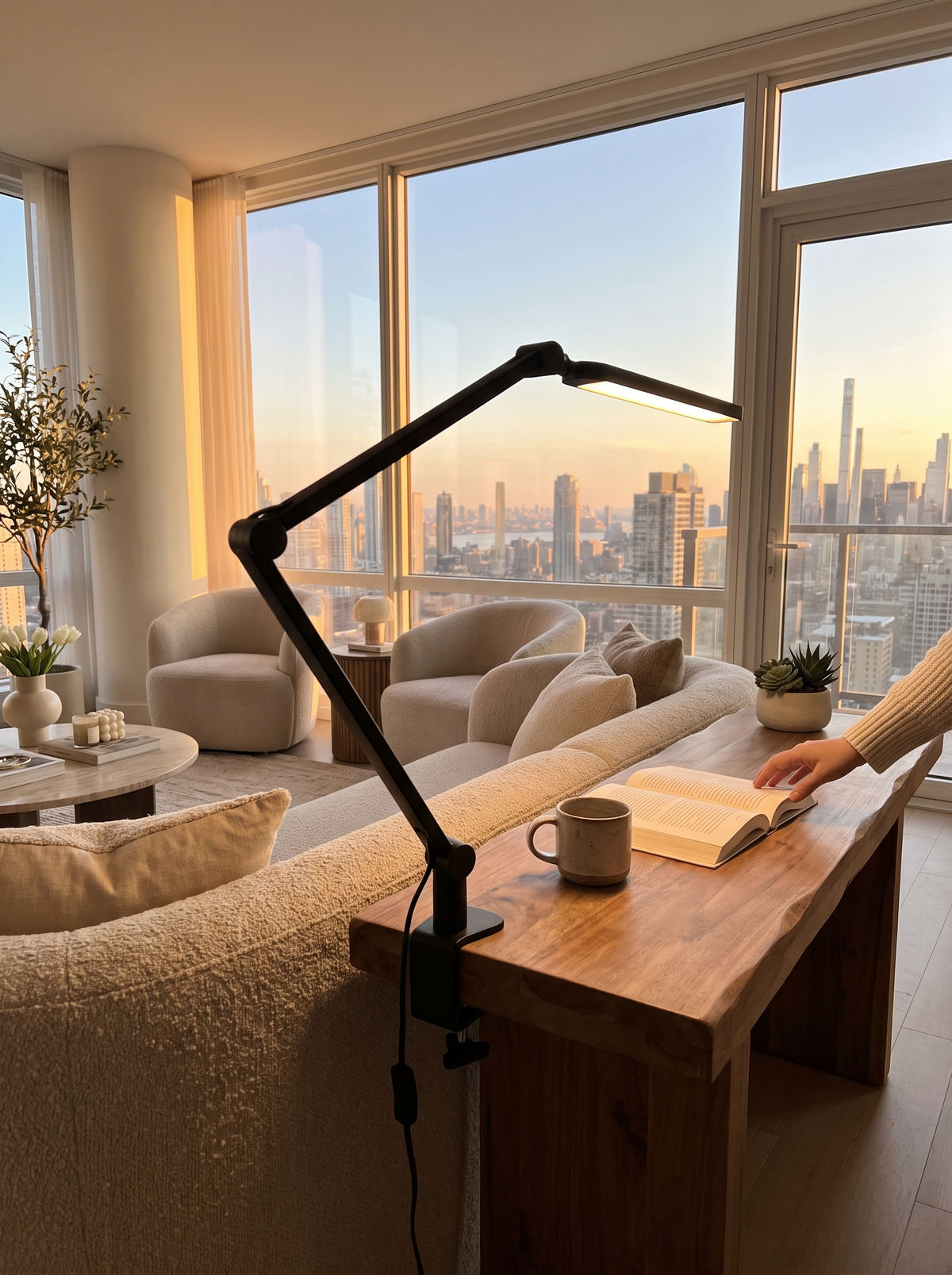 Luce Clamp Lamp clamped to desk edge