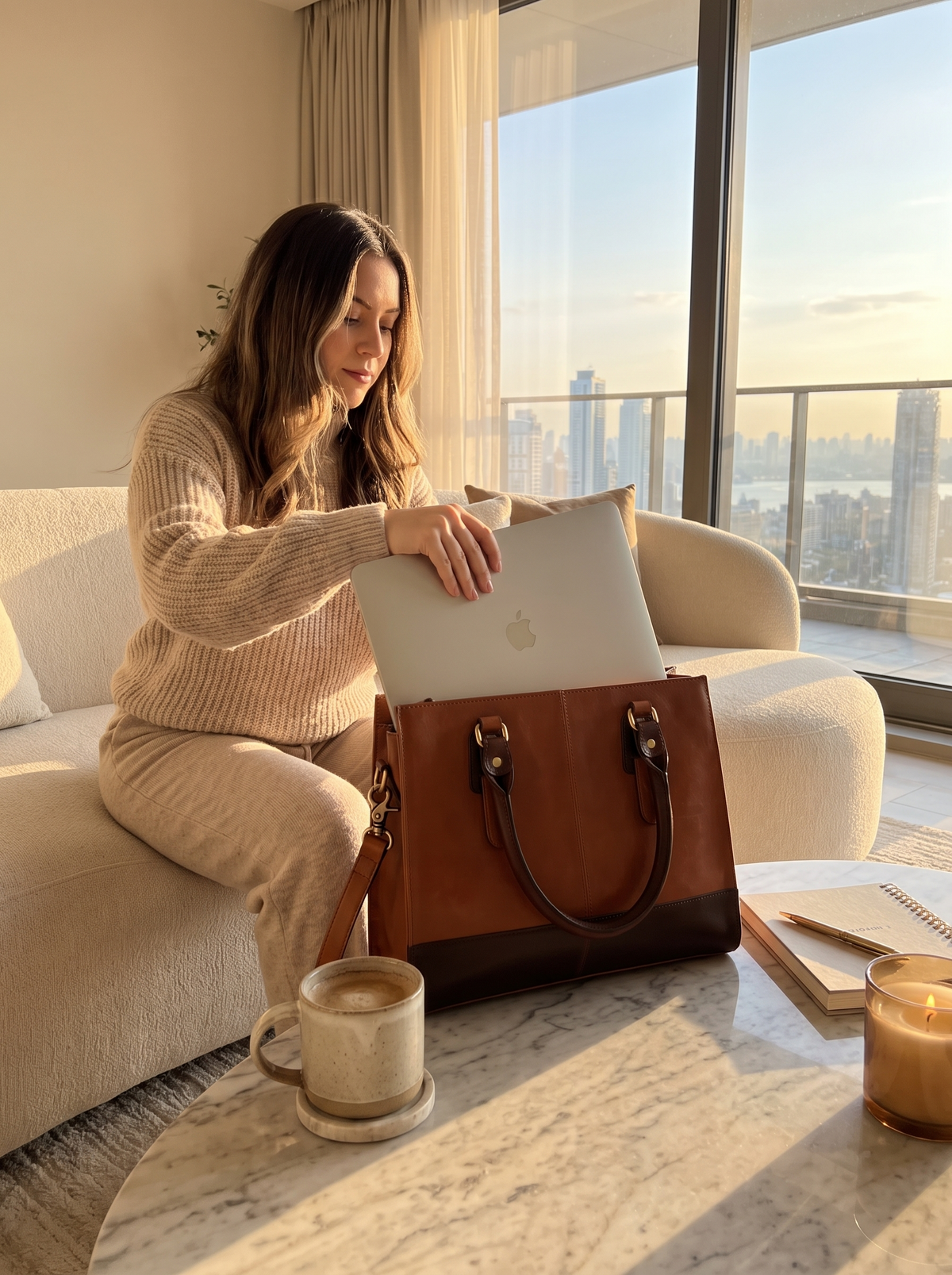 Tan Leather Bag with 15 inch laptop