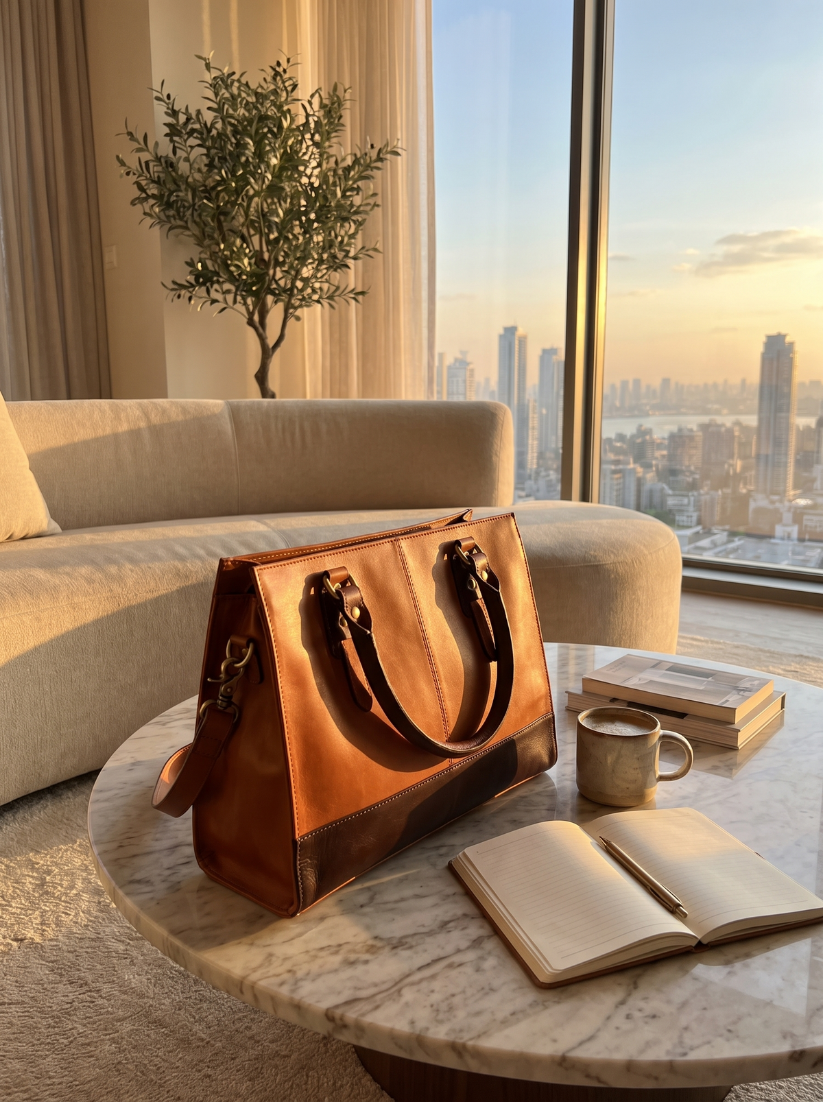 Tan Leather Bag full grain detail