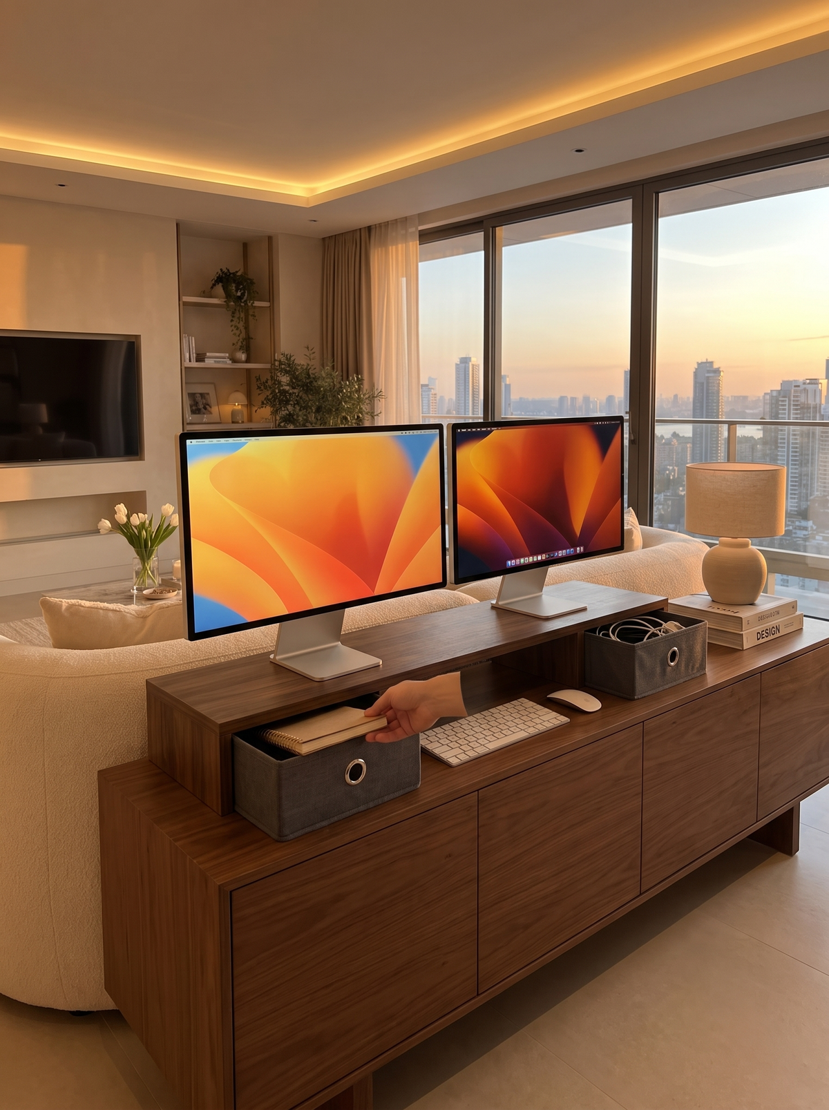 Tavola Dual Monitor Riser drawers
