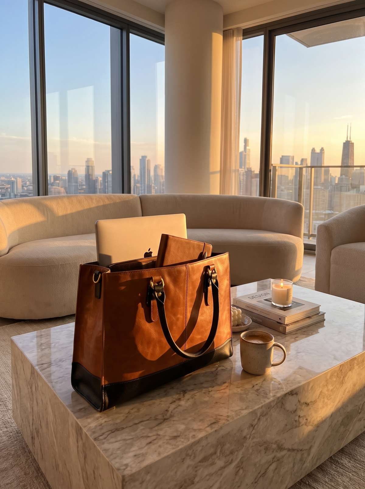 Copper Leather Bag with laptop