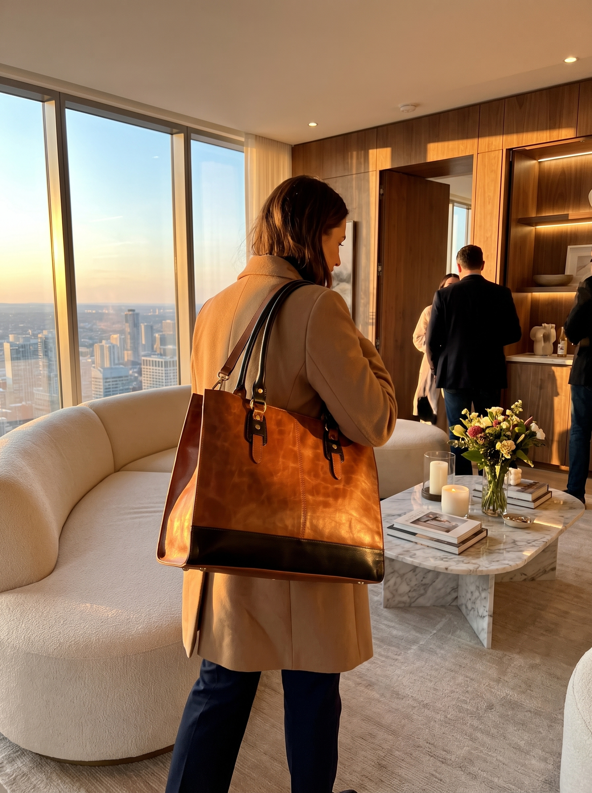 Copper Leather Bag in daylight