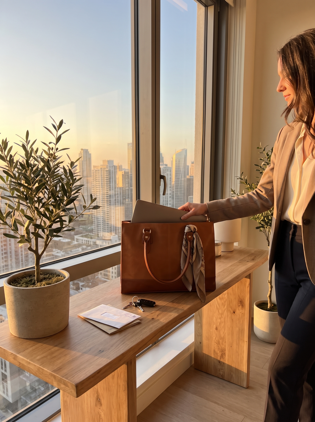 Tan Leather Bag on a commute