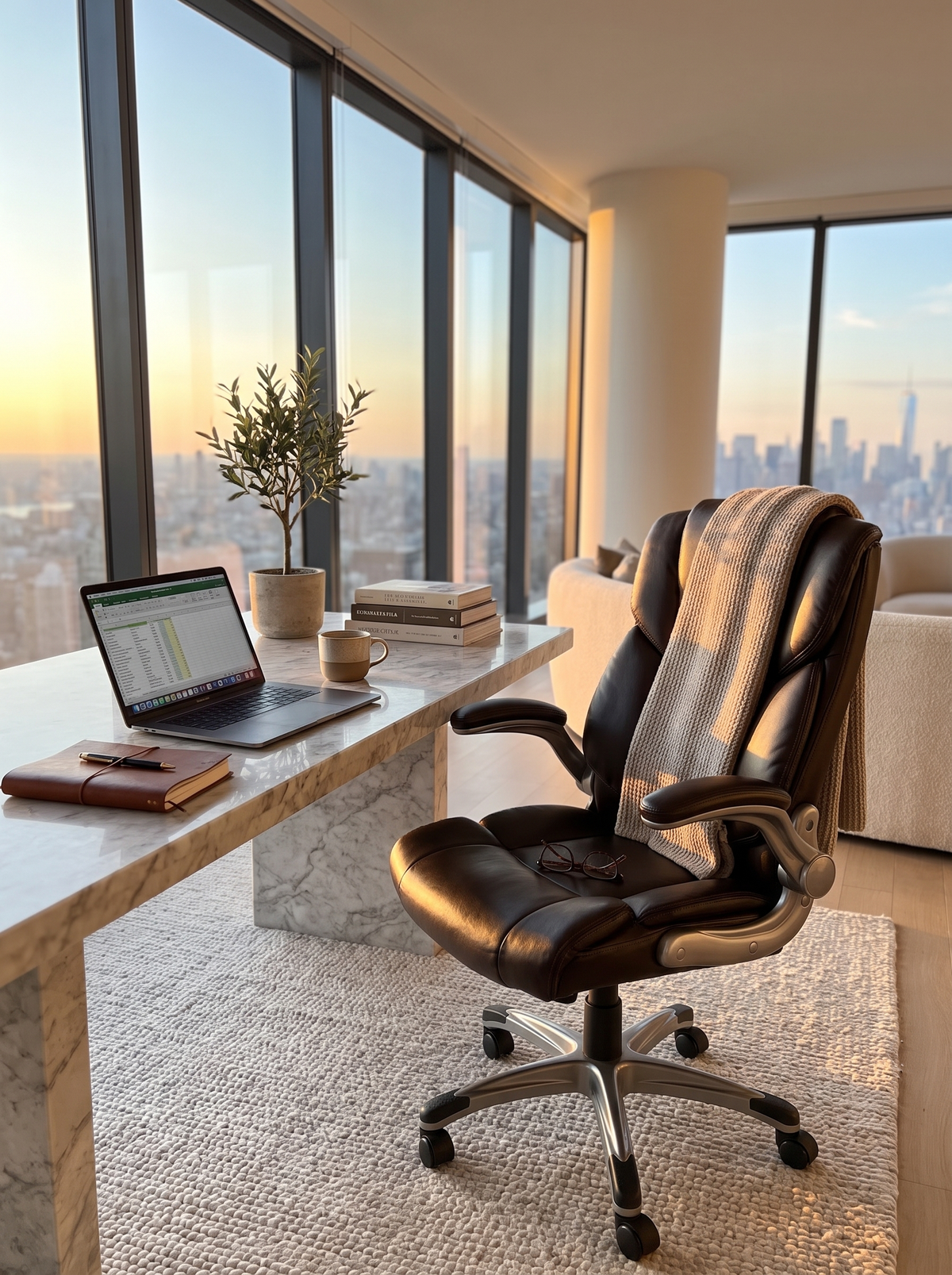 Brown leather executive chair flip up arms