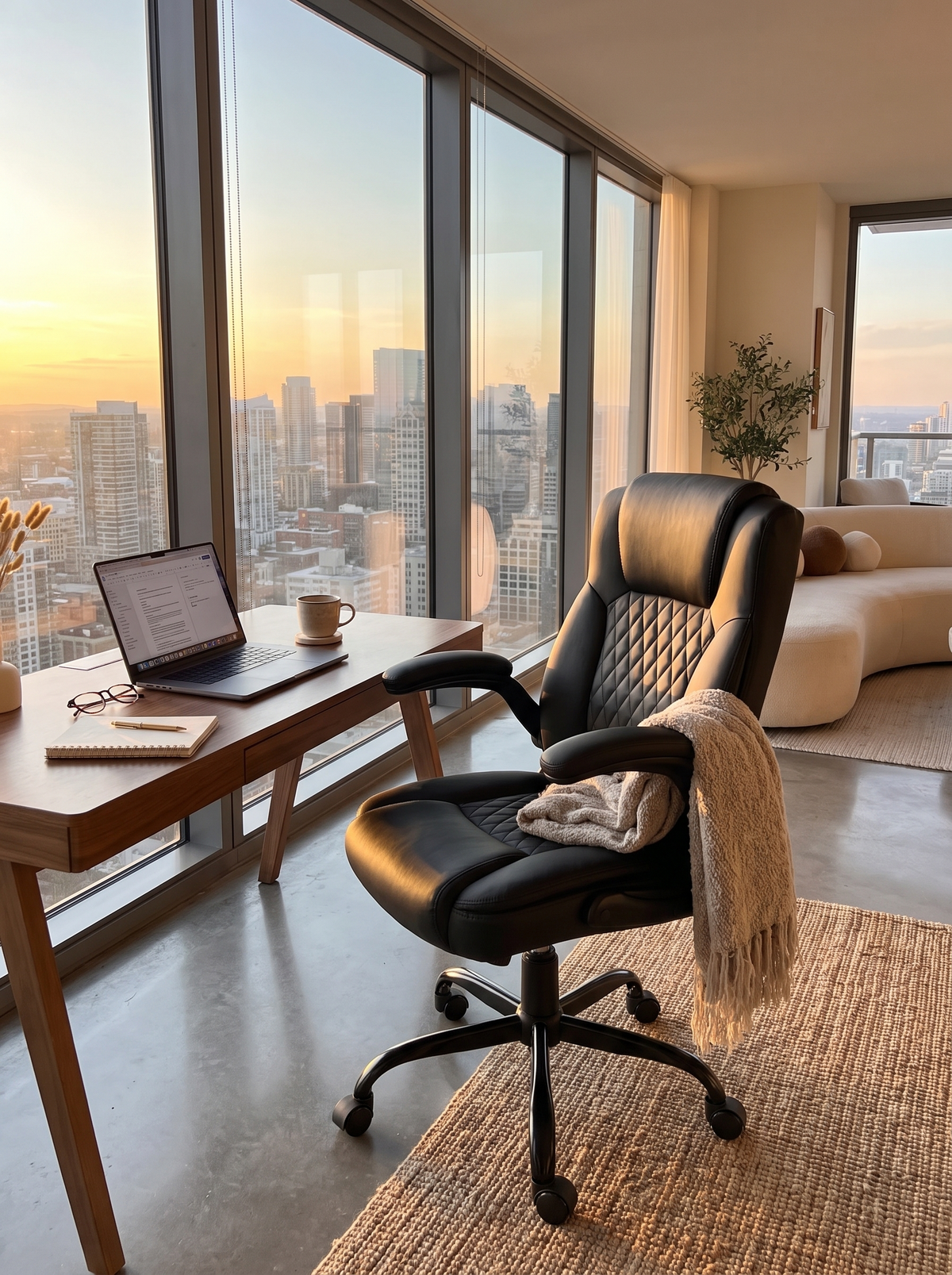 Compact ergonomic leather office chair