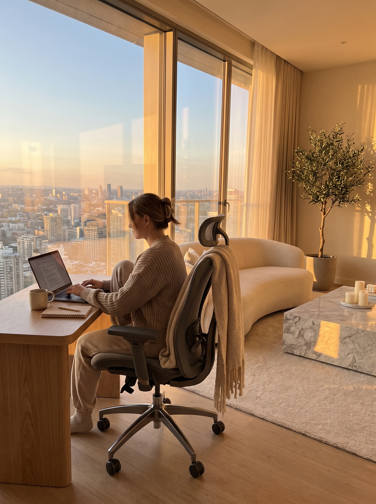 Grey ergonomic chair in a home office