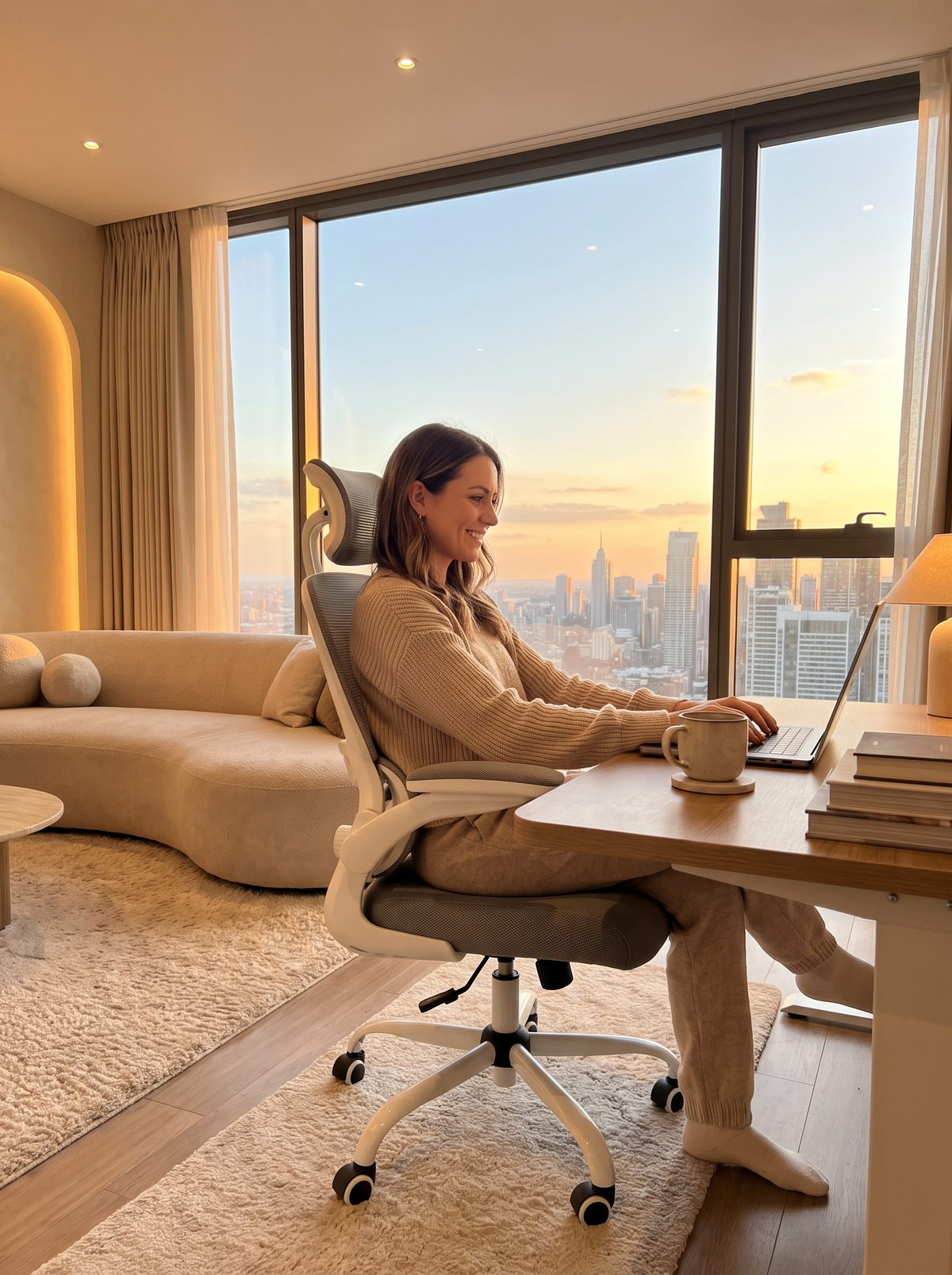 Ergonomic office chair with white backrest