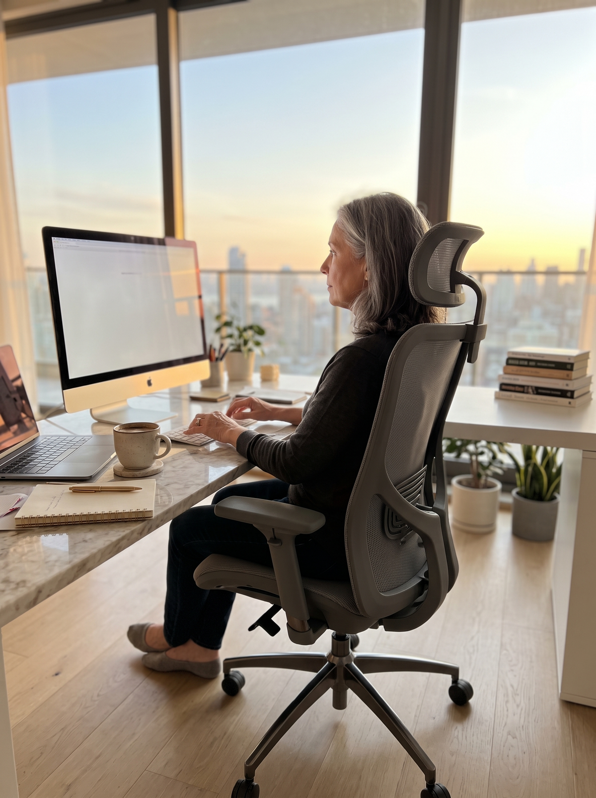 Grey ergonomic chair spine support