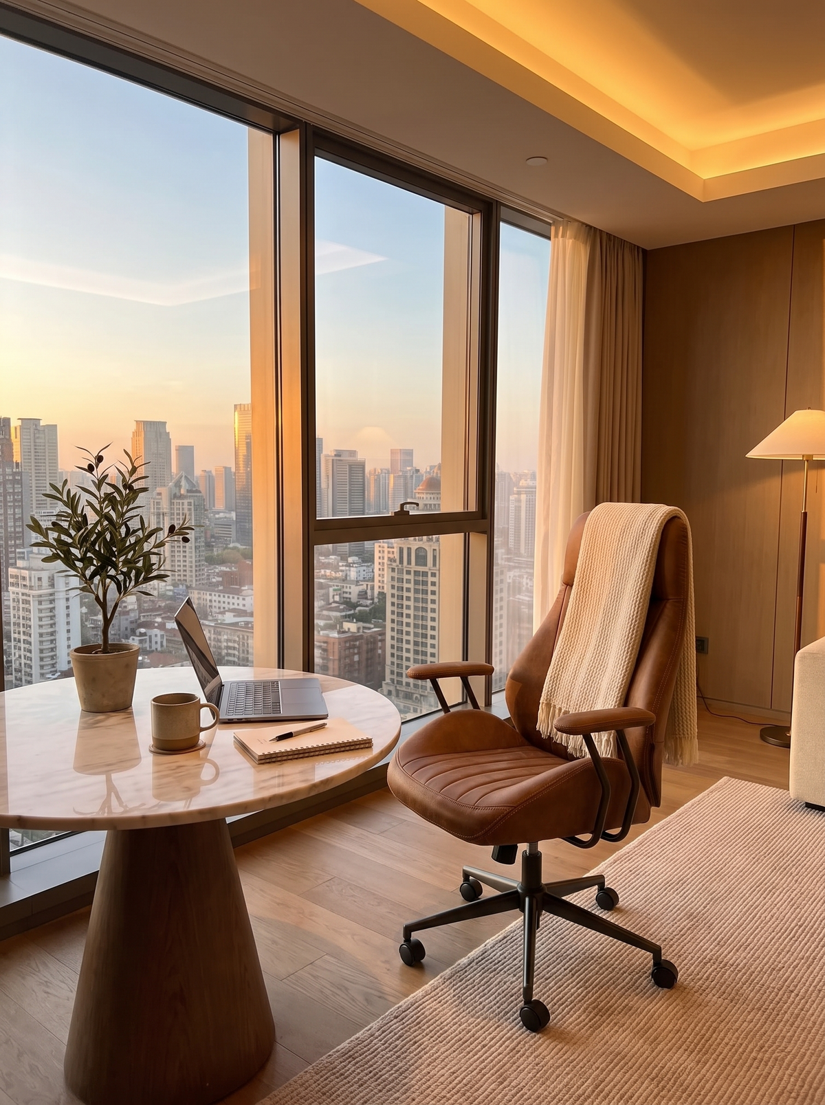 Mid century leather chair in a stylish room