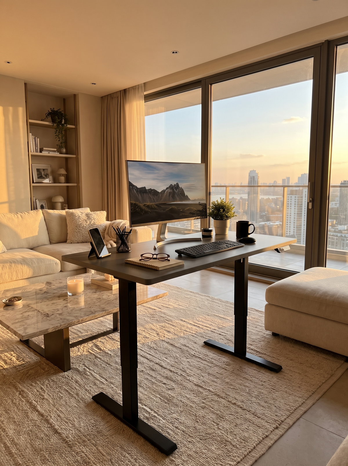 71x30 electric standing desk full setup