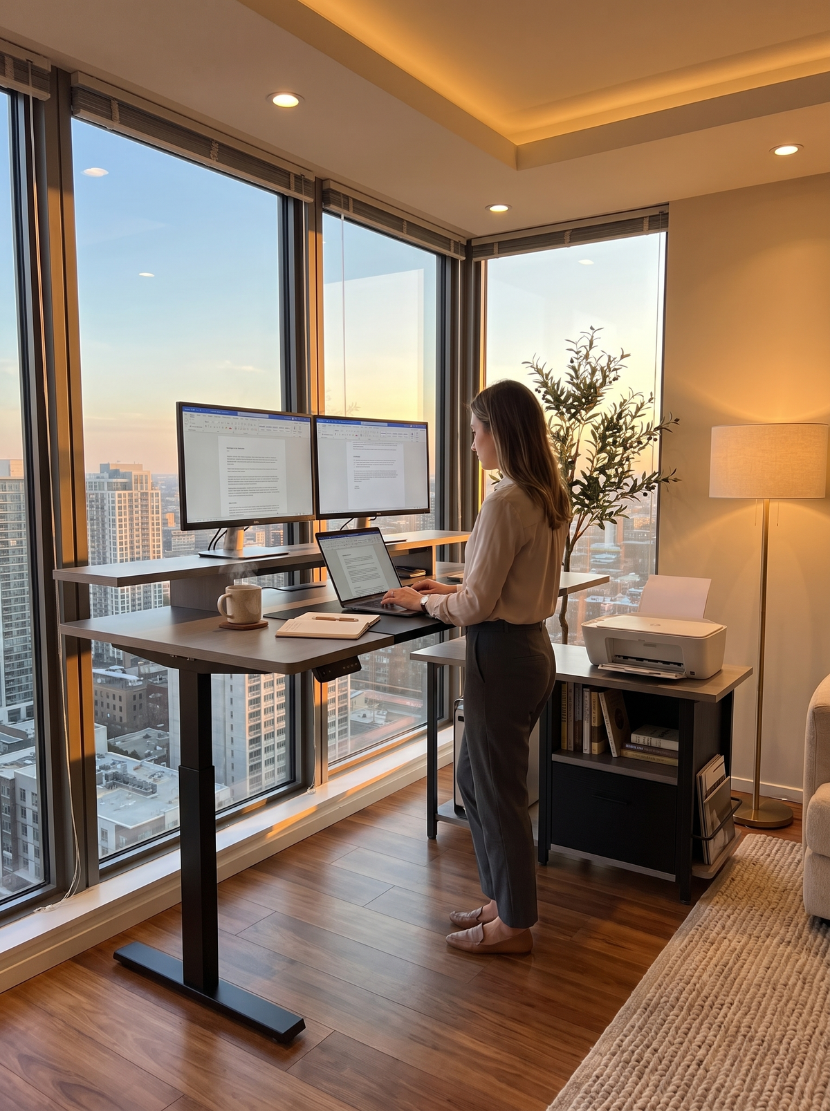 L shaped standing desk corner workstation