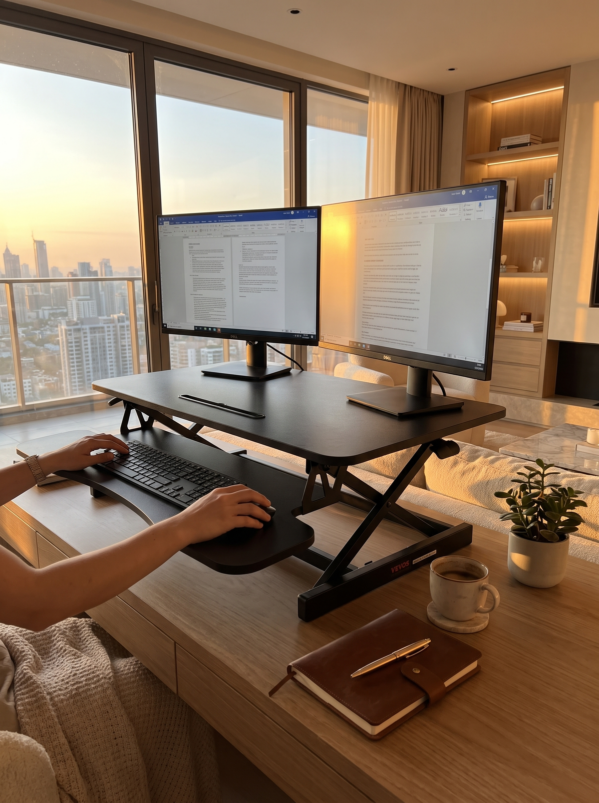 Standing desk converter on a desk