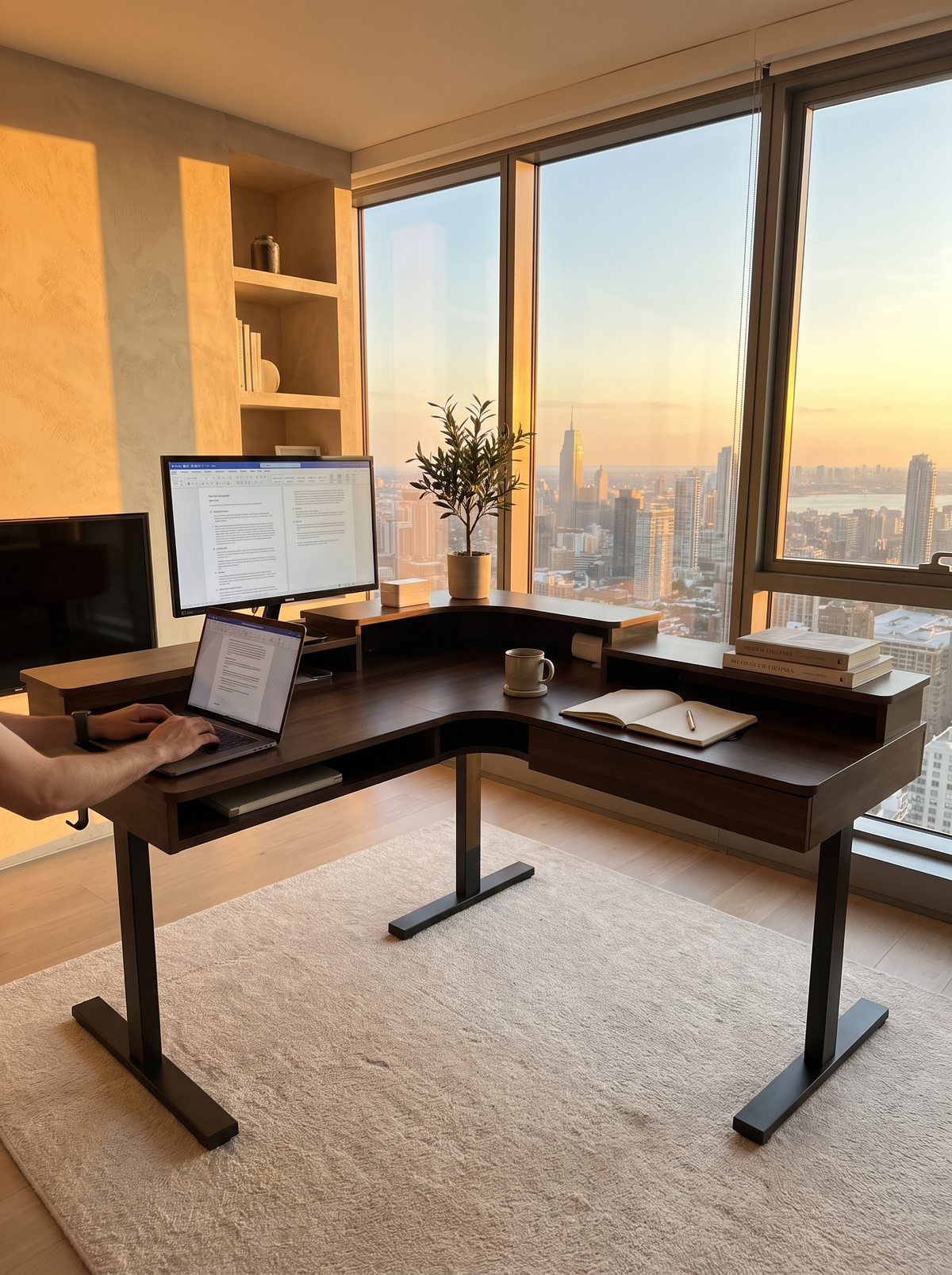 W1 Dark walnut standing desk in home office