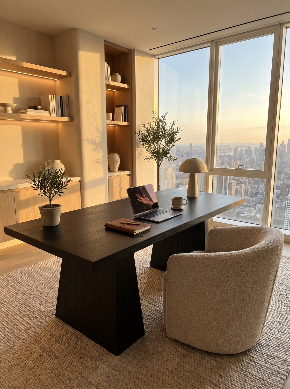 Black wood computer desk lifestyle 1