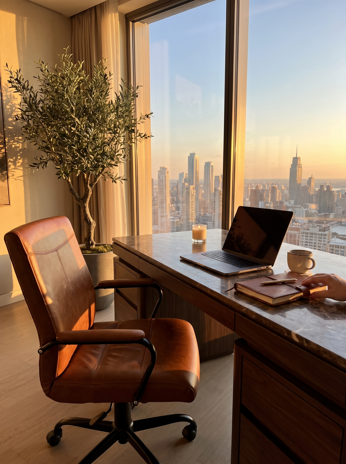 Executive comfort in brown leather lifestyle image