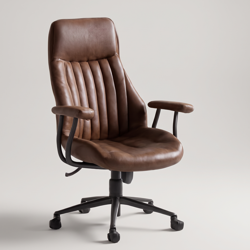 Dark brown ergonomic executive office chair, studio product shot