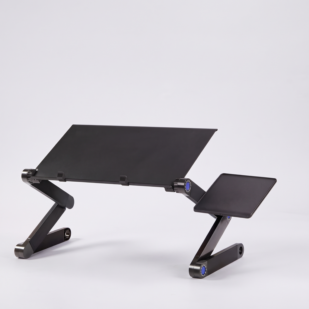 Foldable aluminium laptop stand with mouse board, studio product shot