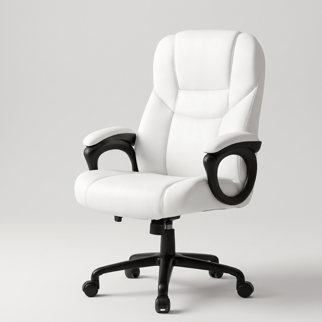 White high-back executive office chair, studio product shot