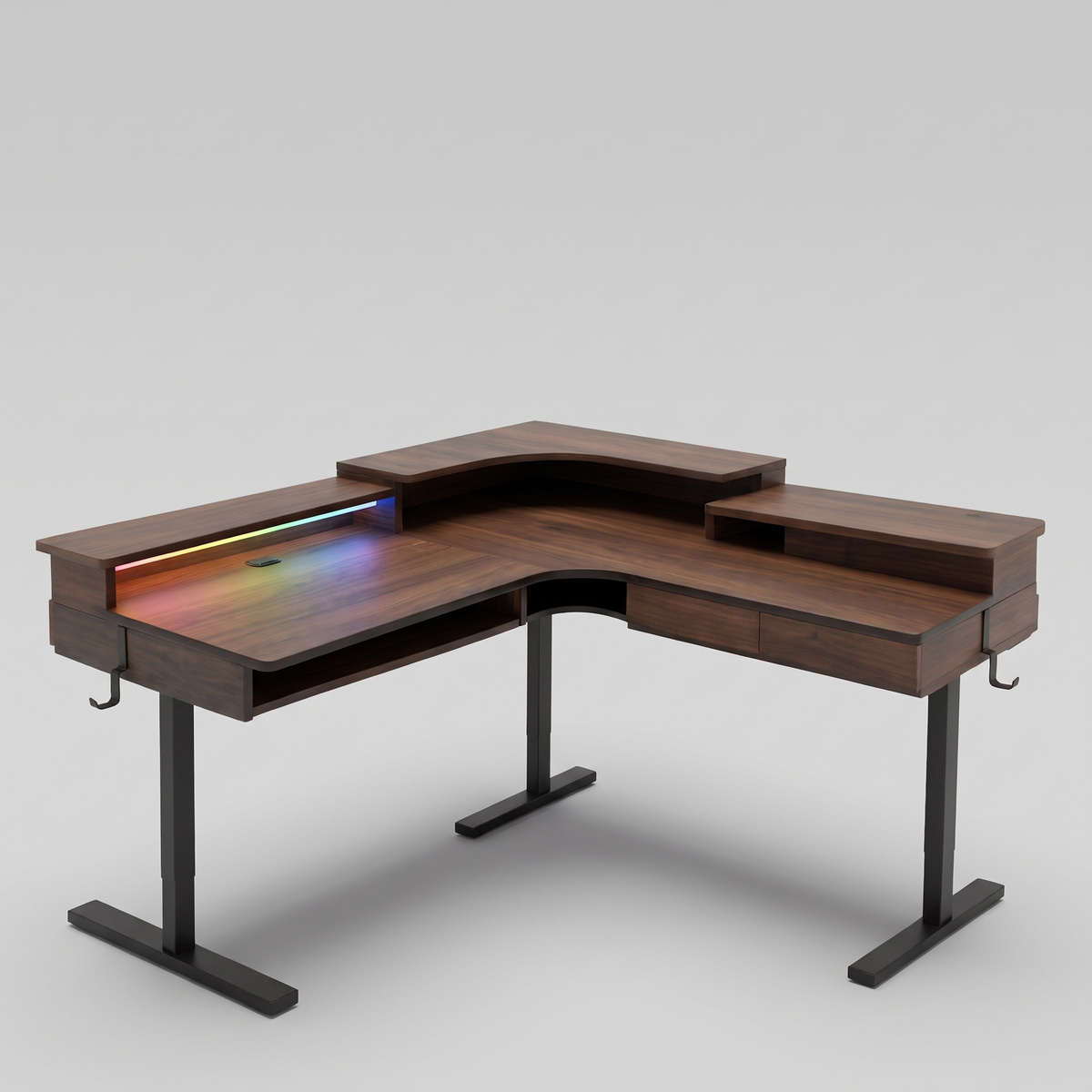 Dark walnut 60 inch electric standing desk, studio product shot