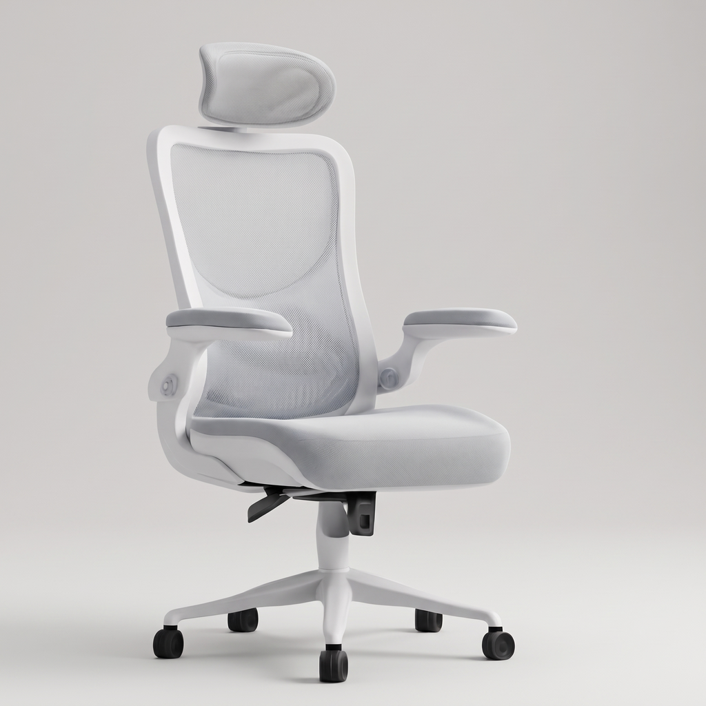 Ergonomic mesh office chair with headrest, studio product shot