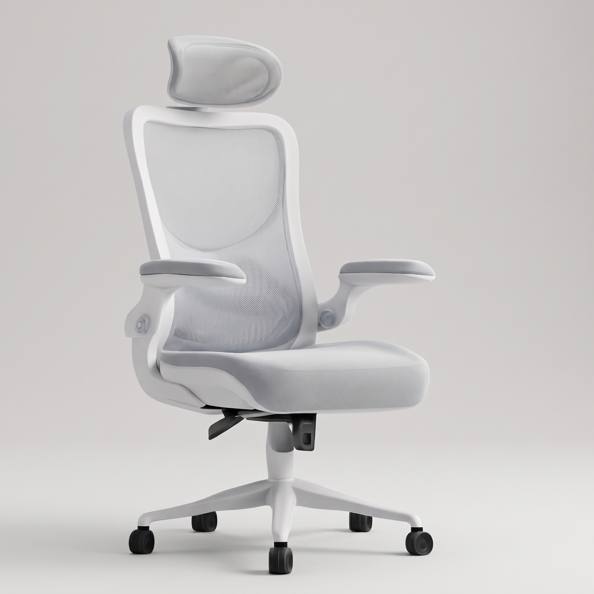 Ergonomic mesh office chair with headrest, studio product shot