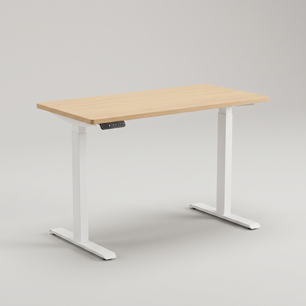 Electric standing desk with memory presets, studio product shot