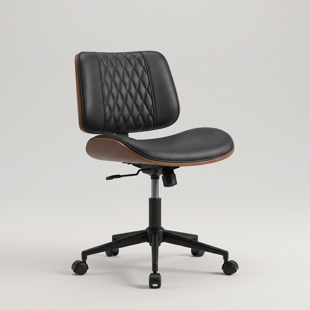 Armless PU leather swivel desk chair, studio product shot