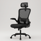 Black mesh high-back ergonomic office chair, studio product shot