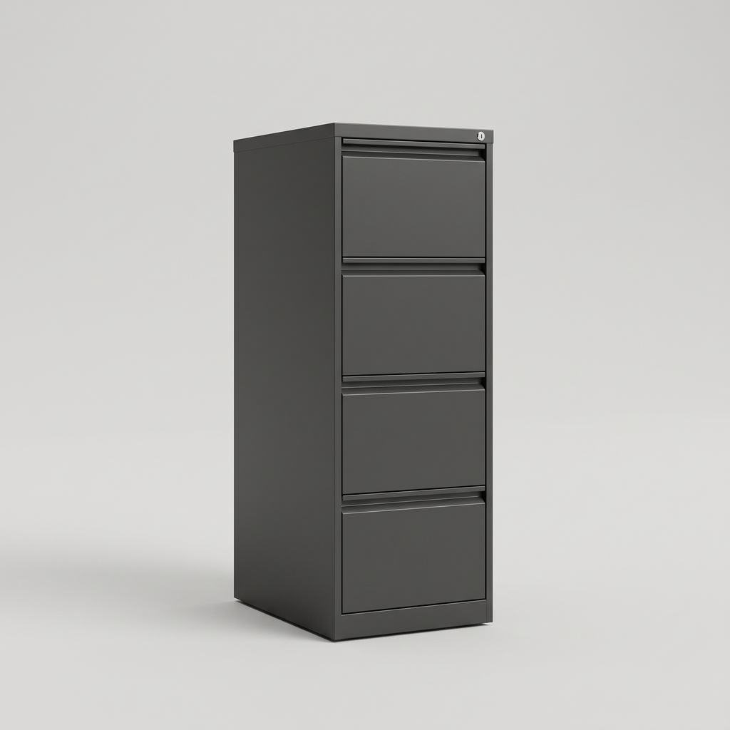 Four drawer vertical locking filing cabinet, studio product shot