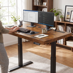 71 inch electric standing desk raised to standing height in a home office