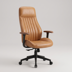 Mid century leather office chair with lumbar support, studio product shot