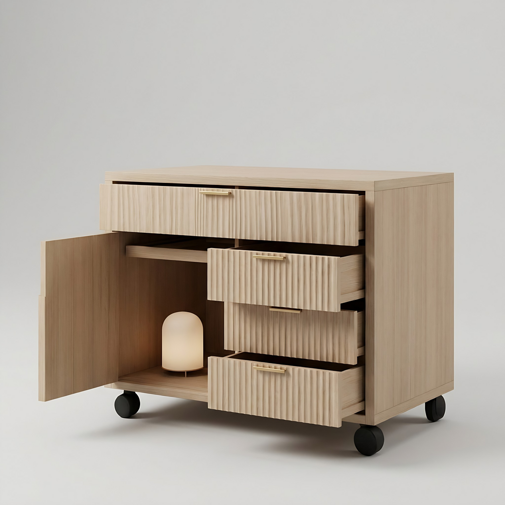 Oakwood five drawer portable filing cabinet, studio product shot