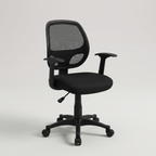 Black mesh mid-back office chair, studio product shot
