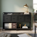 Black 43 inch filing cabinet with built-in power outlet in a home office