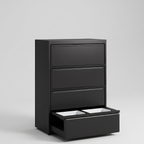 Professional black steel lateral filing cabinet, studio product shot
