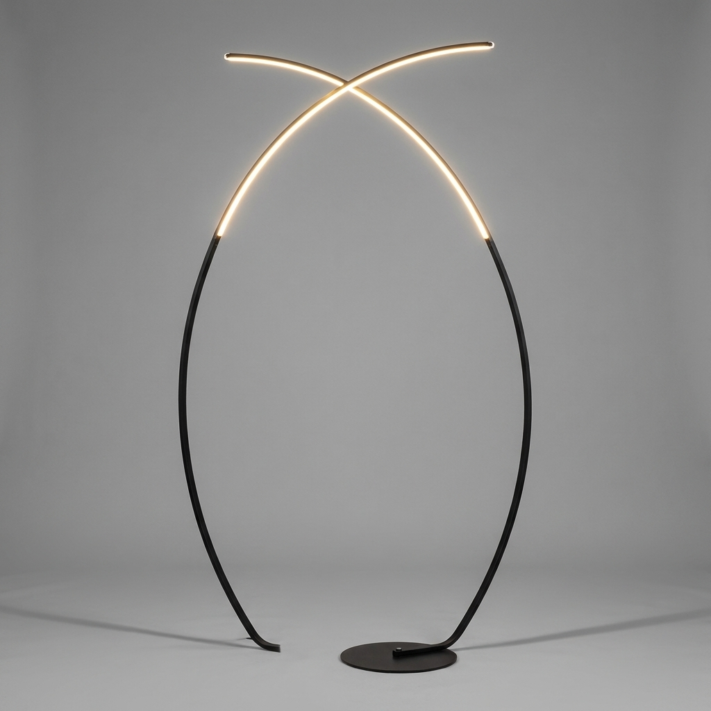 Curved LED floor lamp, studio product shot