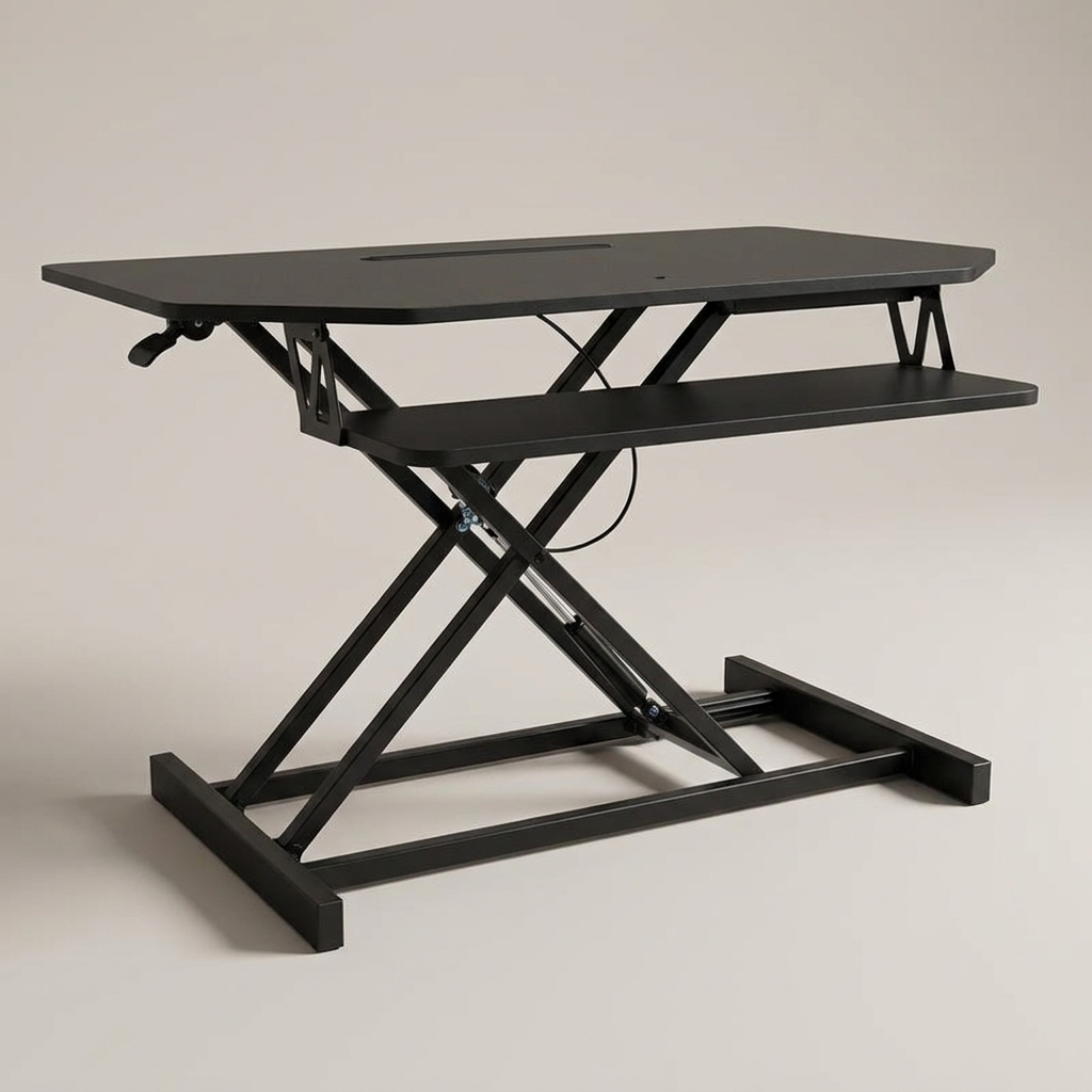 X-frame standing desk converter, studio product shot
