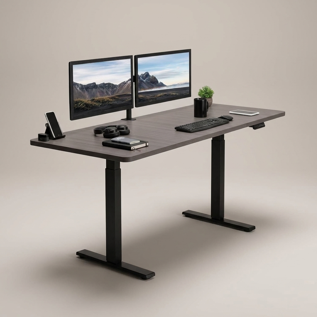 71 inch dark grey electric standing desk, studio product shot