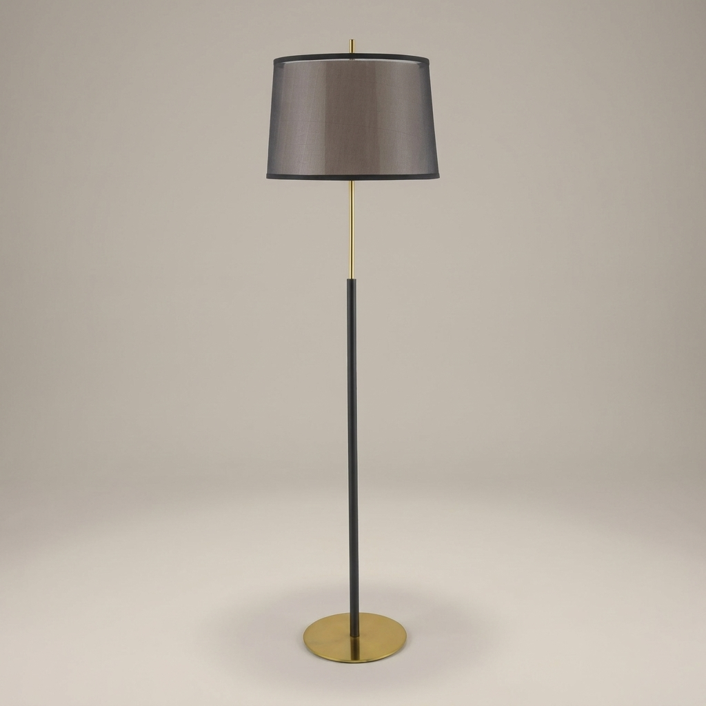 Traditional floor lamp with linen shade, studio product shot