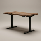 47 inch brown wood-top electric standing desk, studio product shot