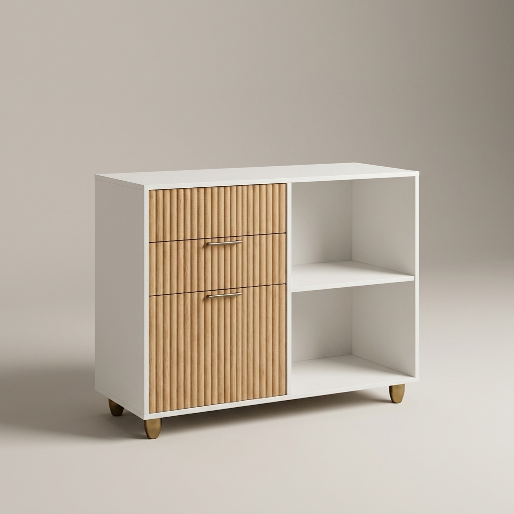 Natural oak mobile filing cabinet, studio product shot