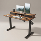 48 inch standing desk with monitor shelf and drawers, studio product shot