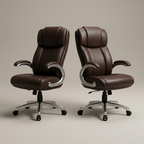 Set of two brown leather executive office chairs, studio product shot
