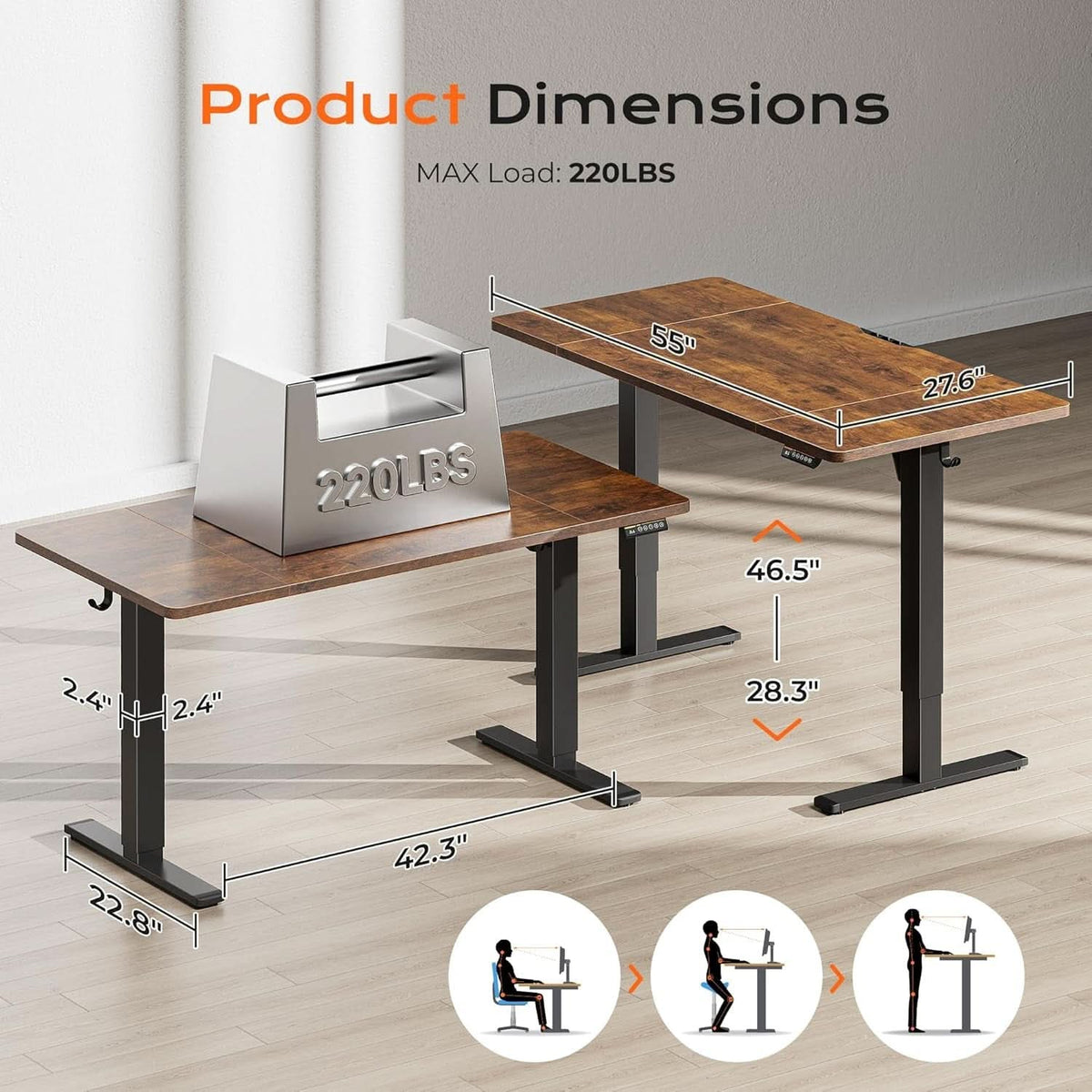 Large Electric Standing Desk Adjustable Height with Hooks-1
