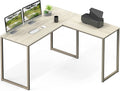 L shaped corner desk with a maple top and champagne steel frame