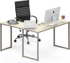 L shaped corner desk with a maple top and champagne steel frame