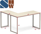 L shaped corner desk with a maple top and champagne steel frame