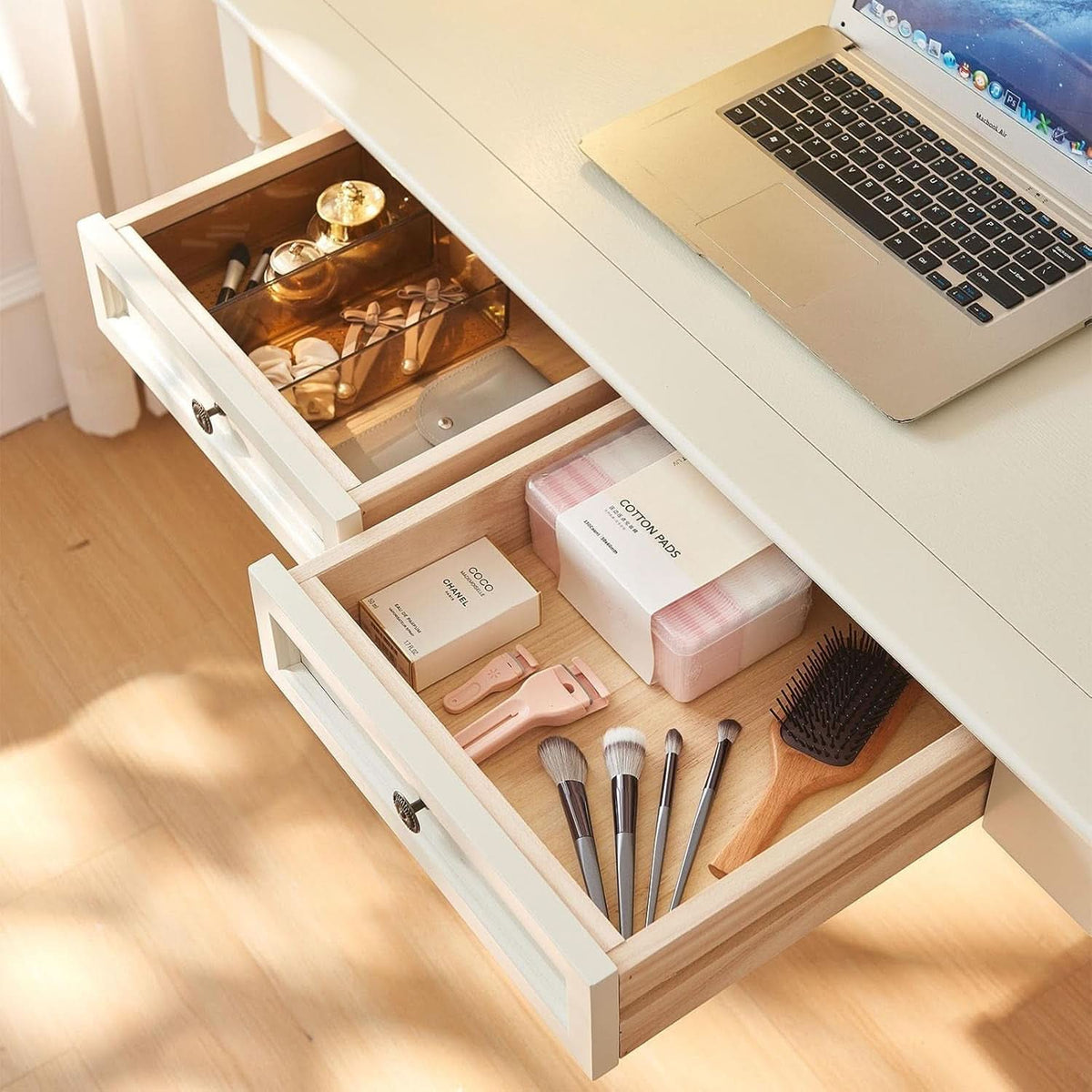 Solid wood writing desk with drawers